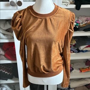 Moon River Tan Ribbed Blouse